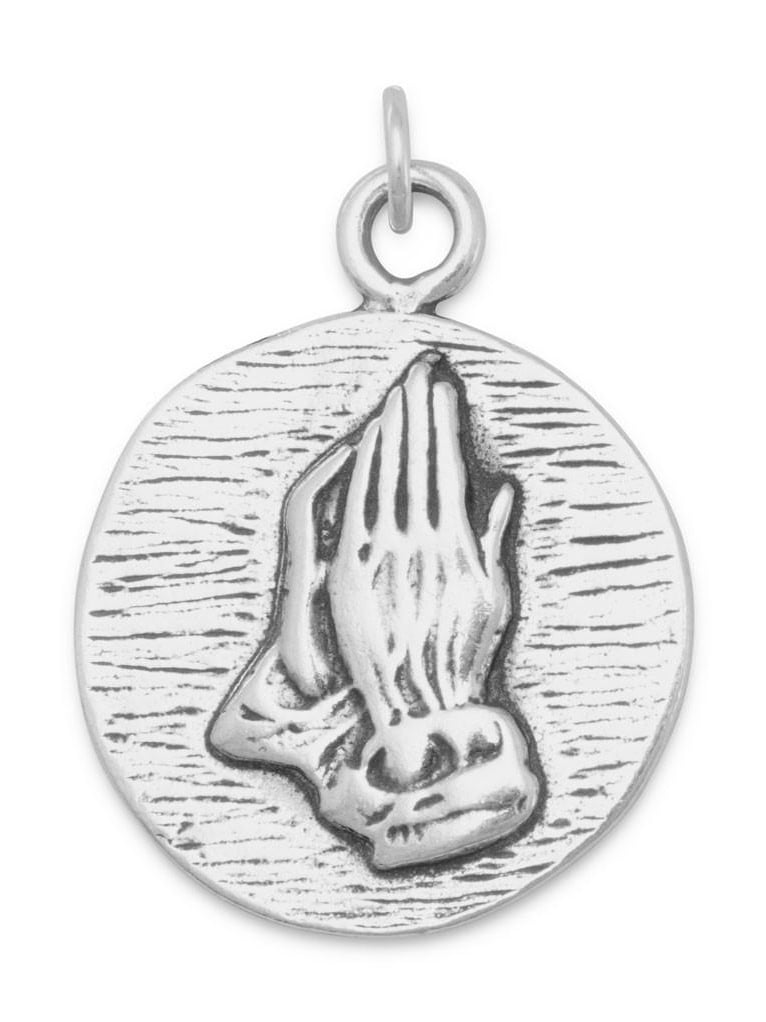 Praying Hands and Serenity Prayer Reversible Pendant Charm Sterling