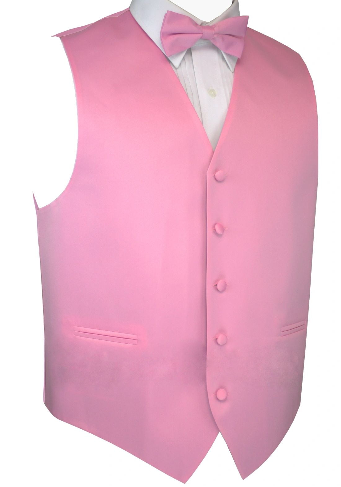 New Men's Tuxedo Vest Vertical Stripes Necktie Bowtie & Hankie set Hot Pink 