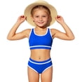 thumbnail image 3 of YOUYEDIAN Girls Swimsuit Two Piece Sporty High Waisted Bathing Suit Color Block High Cut Bikini Set (Dark Blue, 13-14 Years), 3 of 8