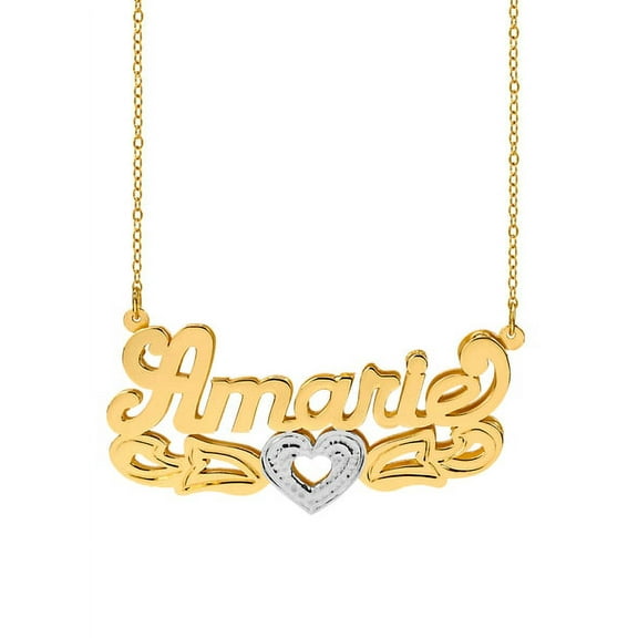 Personalized Name Necklace with Tail and Heart. With Beading and Rhodium