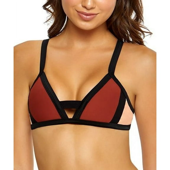 PilyQ MULTI Papaya Color Block Keyhole Banded Bikini Swim Top, US Large