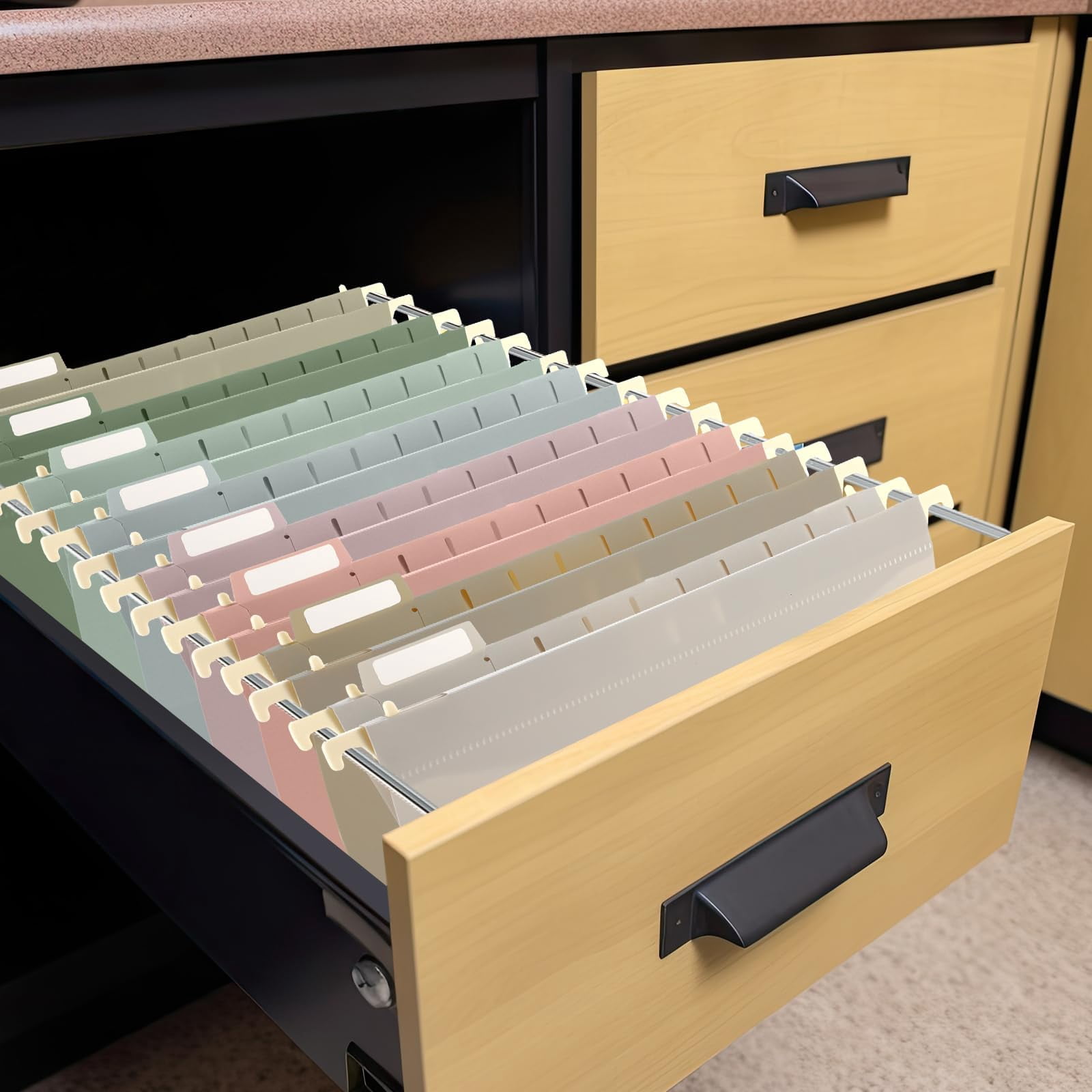 16 Pack Plastic Hanging File Folder Letter Size 2inch Expanding Folders With Tabs Extra Capacity Hang Heavy Duty For Filing Cabinet Designed Bulky Files Morandi Colors