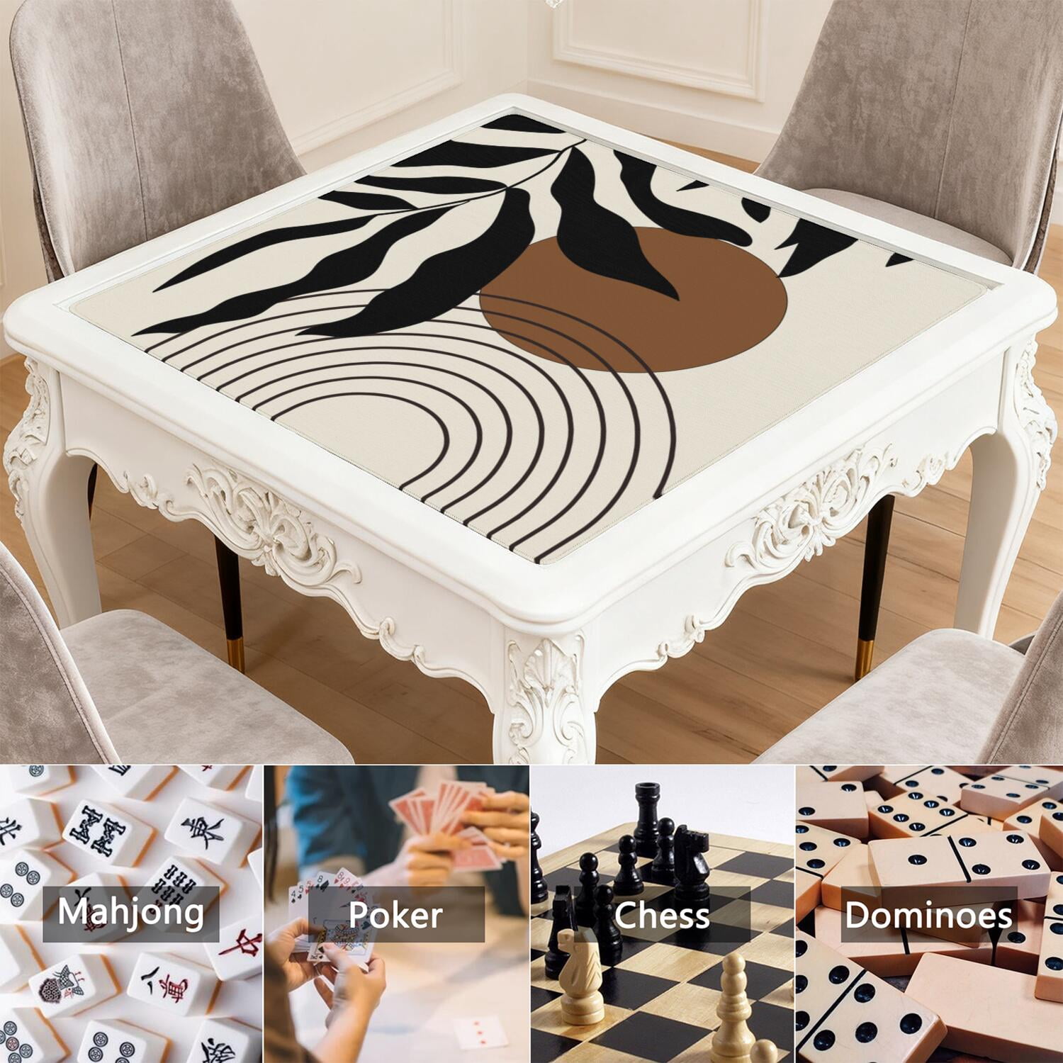 31.5 Inch Square Boho Mahjong Mat, Professional Rubber Non-Slip Table Pad with Noise Dampening, Versatile Mat for Card Games Tile Games and Board Games