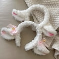 thumbnail image 2 of Xinwanna Hair Hoop Sheep Ear Design Plush Headband Bowknot Bell Decor White Hairband Makeup Washing Accessory (Type A), 2 of 13