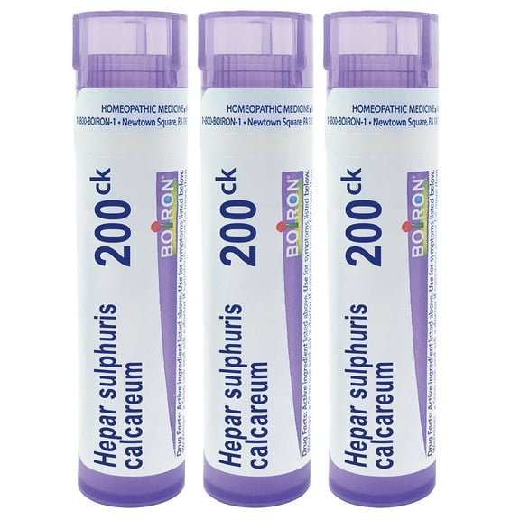 Boiron Hepar Sulphuris Calcareum 200CK, Homeopathic Medicine for Painful And Hoarse Dry Cough Worsened By Cold Weather, 3 Count (3 x 80 Pellets)