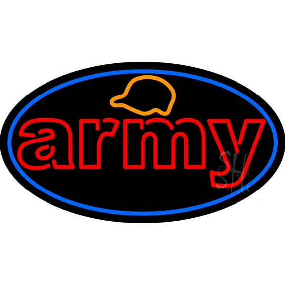 Army With Blue Round LED Neon Sign 13 x 24 - inches, Black Square Cut Acrylic Backing, with Dimmer - Bright and Premium built indoor LED Neon Sign for Defence Force.
