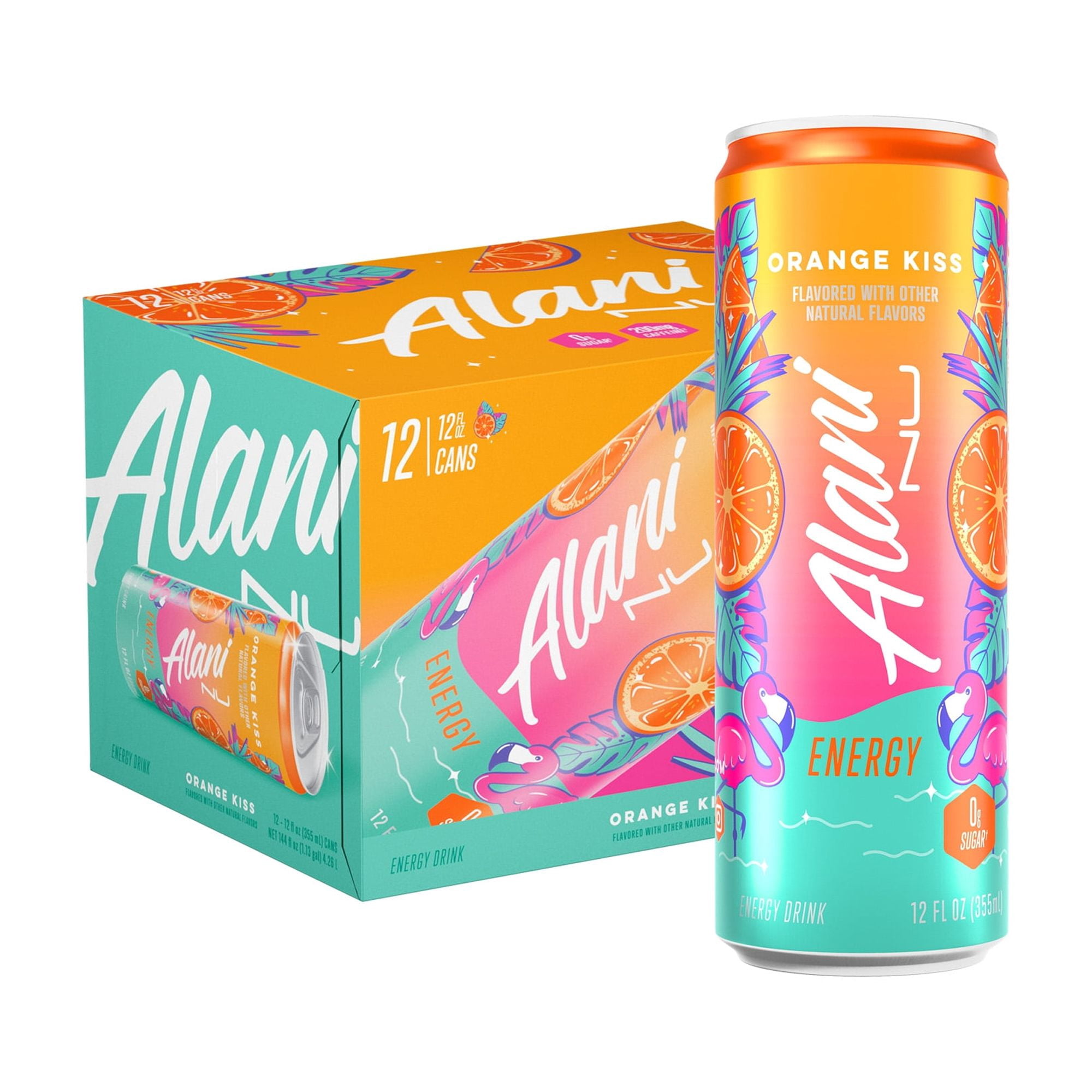 Alani Nu Sugar Free Energy Drink, Orange Kiss, 12 fl oz, 12 Pack, Cans, 200mg Caffeine