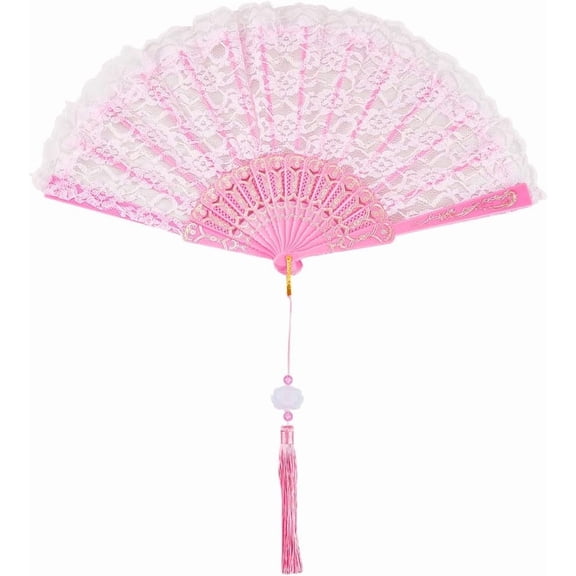 Pink Lace Folding Fan Line Dance Popping Fan Lolita Embroidered Foldable Fan Clack Fan for Dancing Per DIY