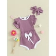 thumbnail image 3 of Suealasg Baby Girls 3Pcs Summer Outfits Set 3M 6M 12M 18M  Infant Newborn Girls Shorts Set Contrast Colors Ribbed Short Sleeve Romper and Shorts Cute Headband, 3 of 8