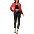 thumbnail image 2 of Allegra K Women Standing Collar Long Sleeve Full Zip up Short Bomber Jacket Red XL, 2 of 6