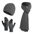 thumbnail image 2 of Solid Color Winter Knit Set, Cuffed Beanie with Thick Scarf and Gloves, 3-Piece Fleece Lined Set, Cold Weather Accessories, Matching Gift Set Grey, 2 of 3