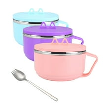 FONWILYO 1Pcs Noodles Bowl With Lid Heat Resistant Stainless Steel Round For Home Use