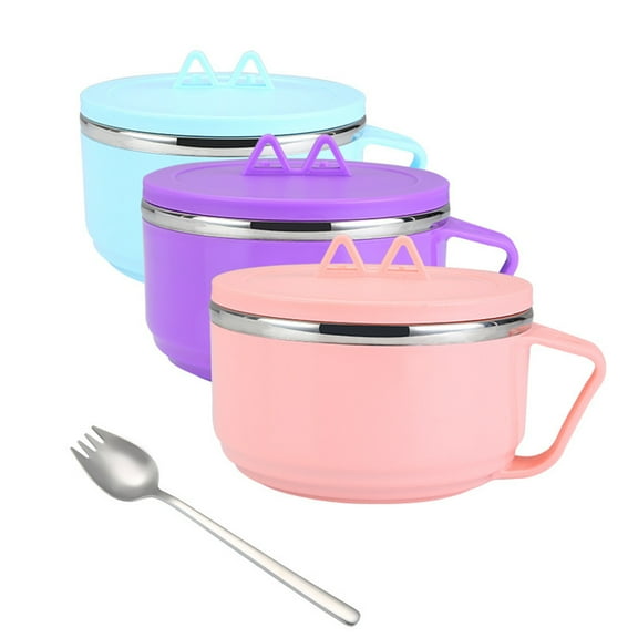 FONWILYO 1Pcs Noodles Bowl With Lid Heat Resistant Stainless Steel Round For Home Use