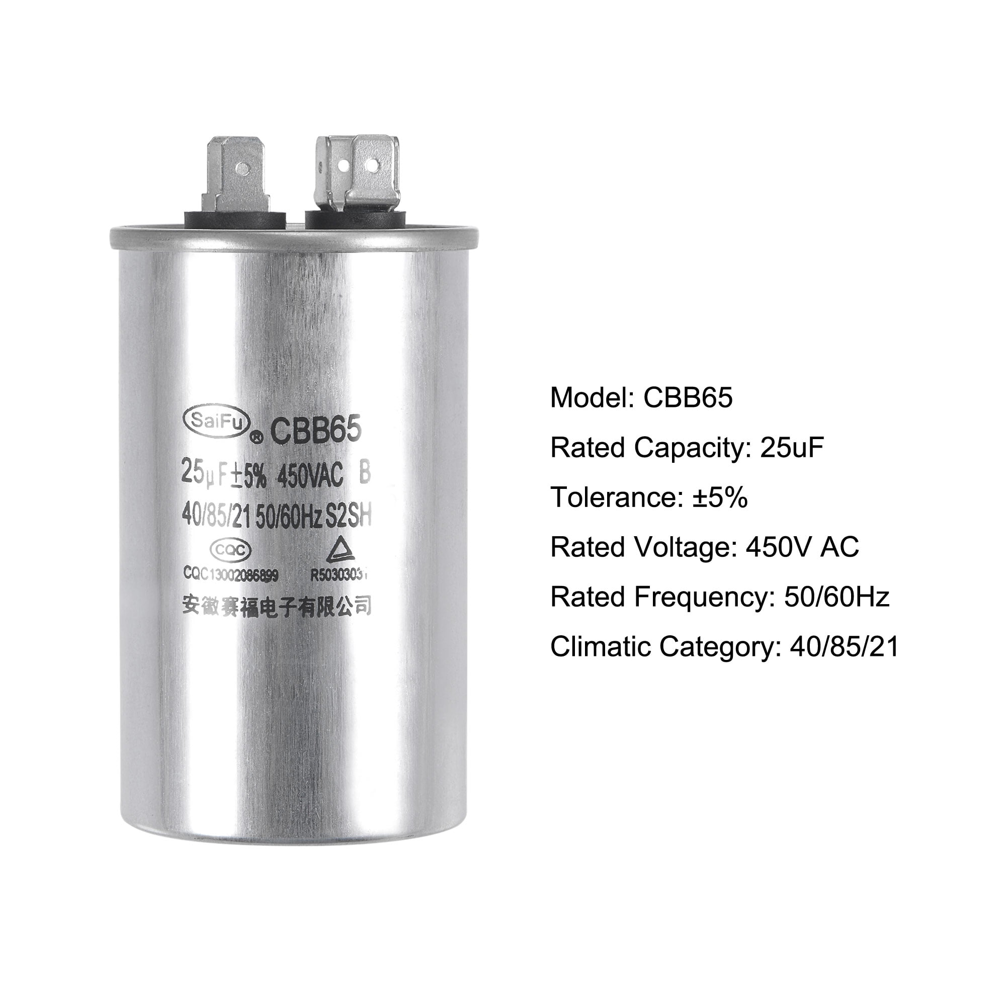 Uxcell 25uF 450V AC Aluminum Case with Terminal Round CBB65 Run Capacitor 2 Pack