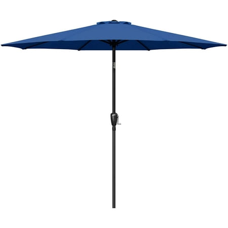 Simple Deluxe LGBRLA9BLU 9ft Outdoor Market Table Patio Umbrella with Button Tilt and 8 Sturdy Ribs  Blue