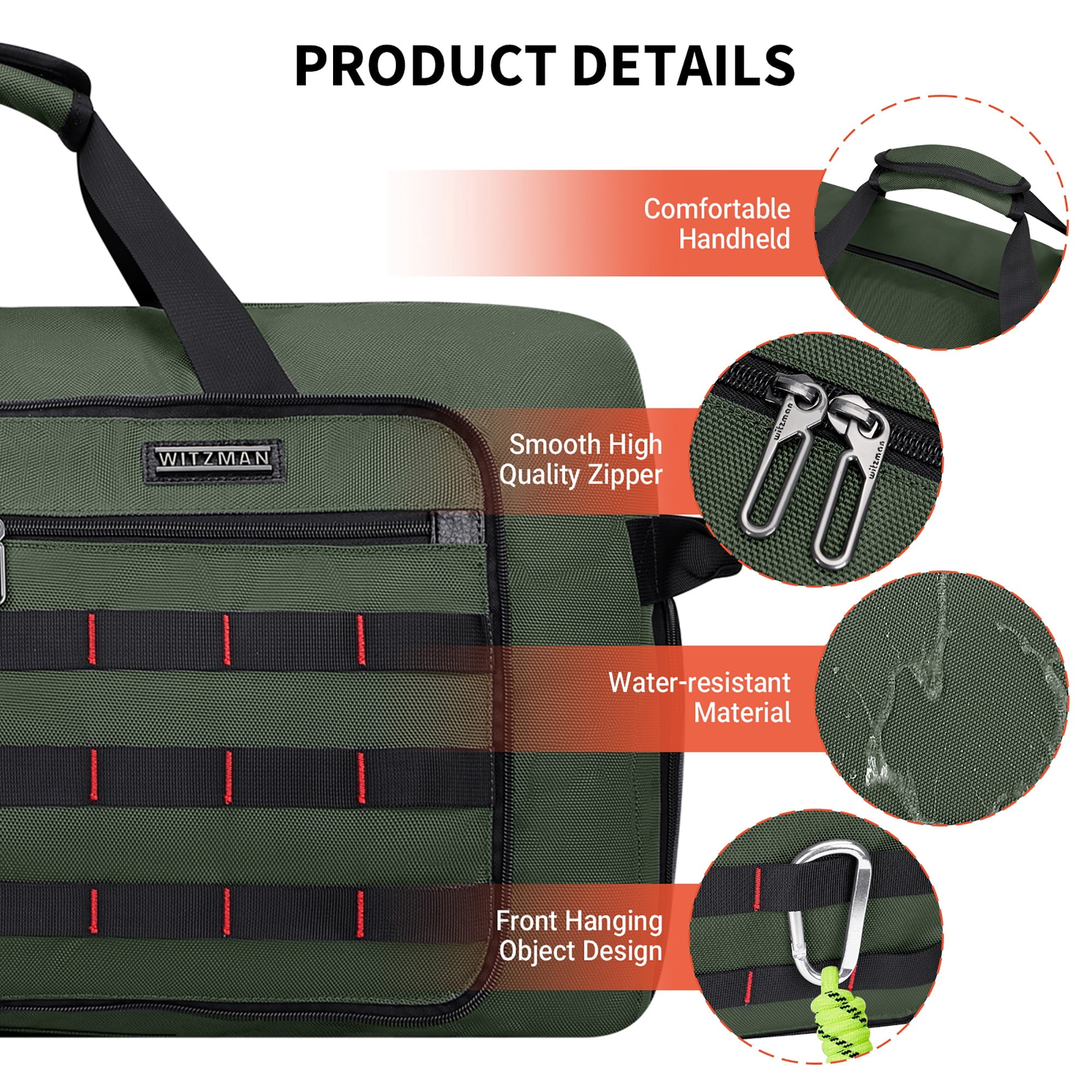 WITZMAN Foldable Duffle Bag for Travel 65L Lightweight Packable Duffel Bag with Shoes Compartment Overnight Bag for Men Women (B697 Army Green)