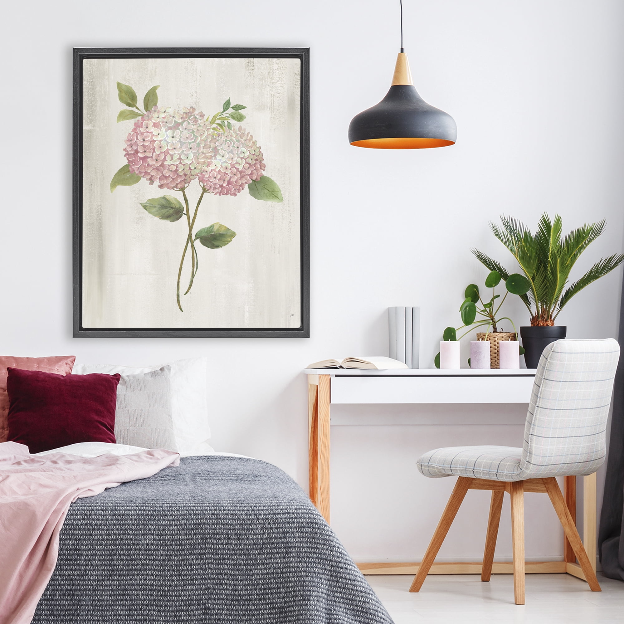 Stupell Industries Vintage Pink Hydrangea Black Framed Floater Canvas Wall Art, design by Nan