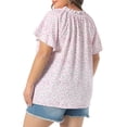 thumbnail image 4 of DARING DIVA Women's Plus Short Sleeve Ruffle Notch V Neck Floral Shirt Blouse 1X Pink, 4 of 6