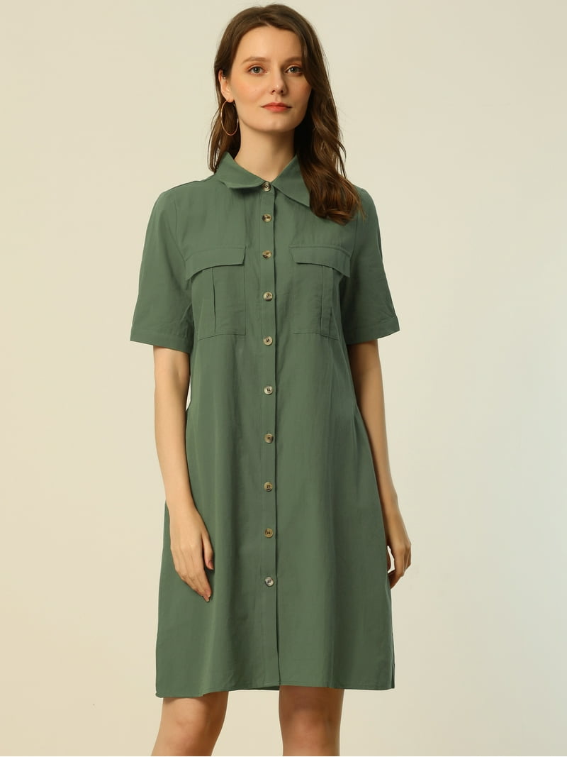 DARING DIVA Collared Short Sleeve Pocket Belt Button up Shirt Dress S Army Green - Walmart.com DARING DIVA Collared Short Sleeve Pocket Belt Button up Shirt Dress S Army Green - Walmart.com