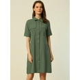 thumbnail image 2 of DARING DIVA Collared Short Sleeve Pocket Belt Button up Shirt Dress XS Army Green, 2 of 6