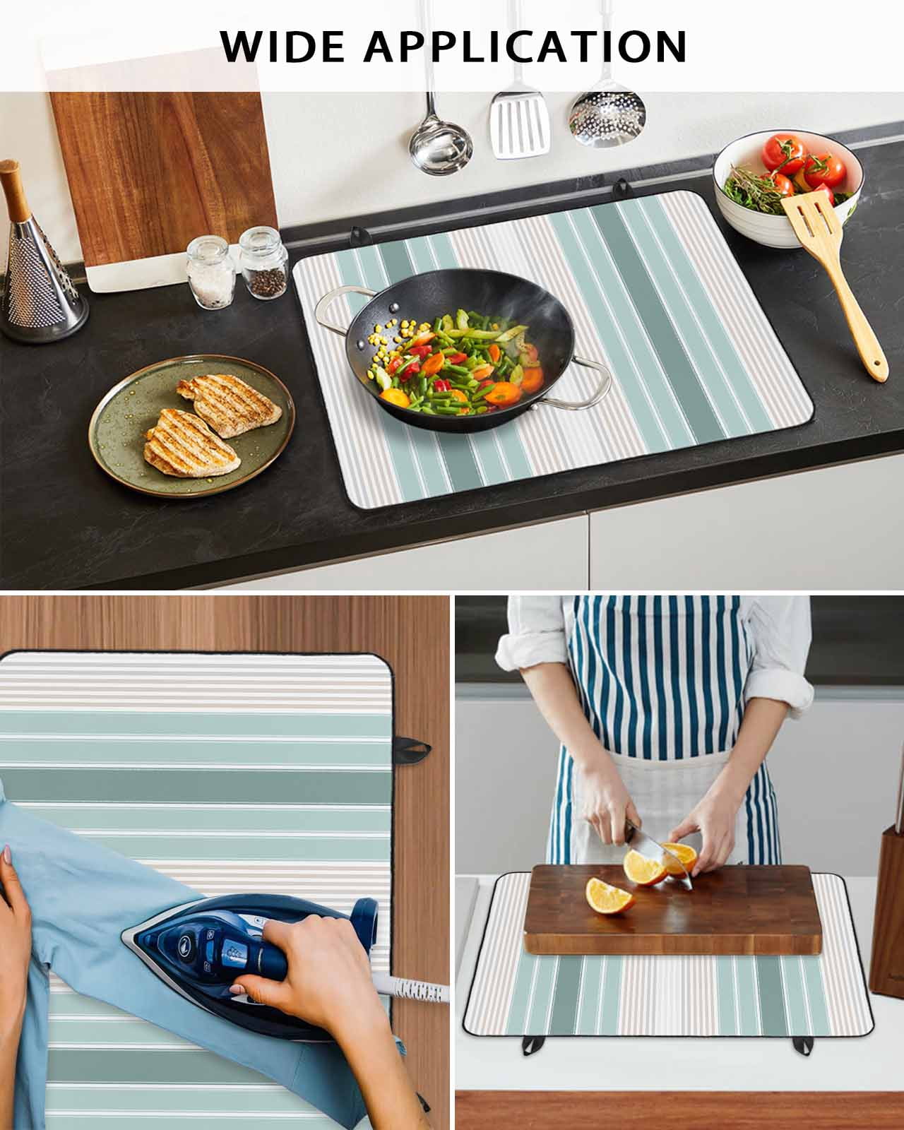 nqOlkjepod Large Induction Cooktop Protector Mat 31"x24", Teal Aqua Stripes Stove Top Covers for Electric Stove, Minimalist Abstract Vertical Lines Stove Burner Cover Mats, Glass Top Stove Cover