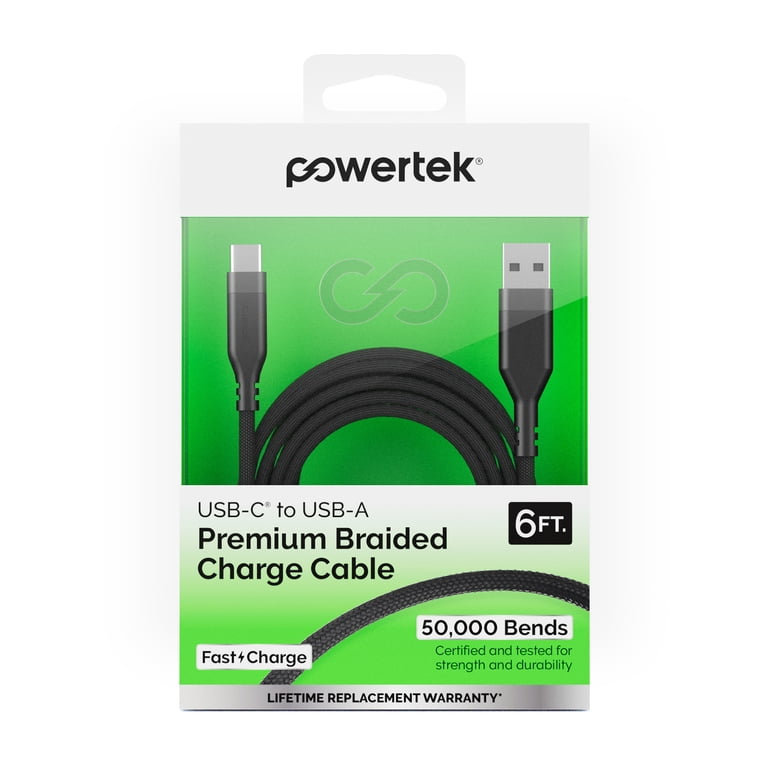 Powertek Premium Braided USB-C Cable 6ft Black photo 6