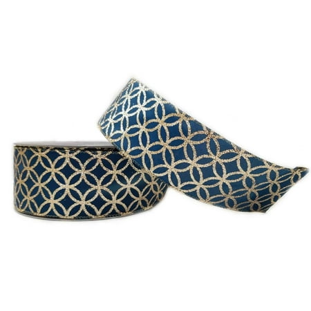 2.5" Wide x 50 Yards Premium Deep Turquoise Emerald Gold Glitter Wired Ribbon Extra Large Roll