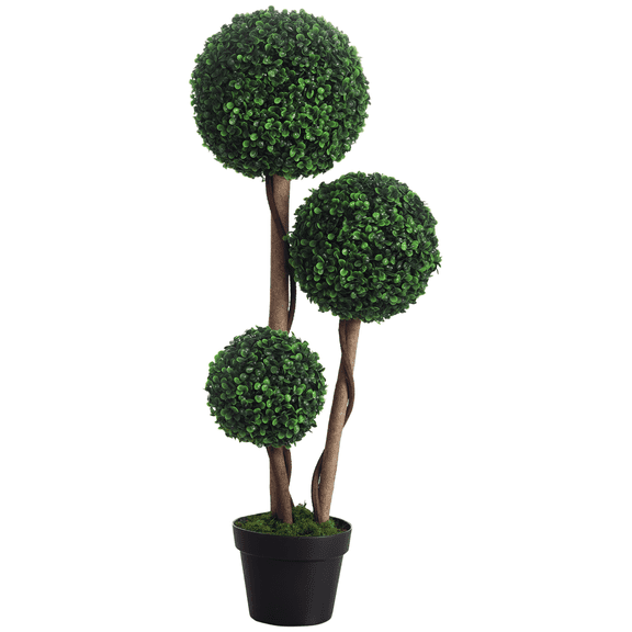 QISHENSHUI 35.5" Lifelike Artificial Tree Ball Boxwood Topiary – Realistic Faux Greenery with Full, Lush Foliage Perfect for Indoor Home Entryways & Outdoor Garden, Patio Accents, Dark Green