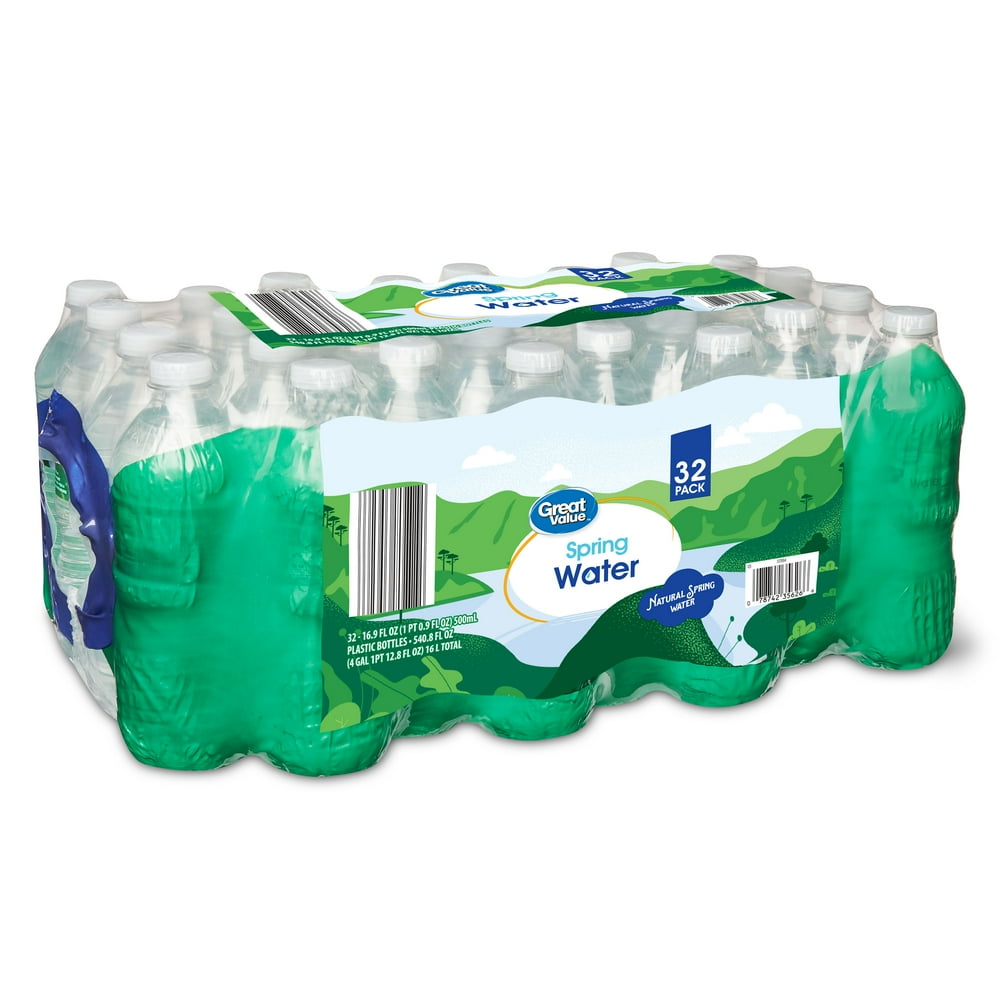 Great Value Spring Water, 0.5 liter (16.9 fluid ounce) Bottles, 32