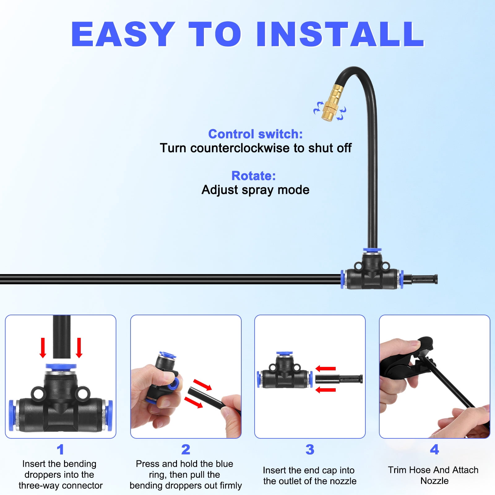 Uxcell 1-Set Drip Irrigation Systems, 98Ft 1/4" Hose Garden Watering Misting System with 16pcs 360° Adjustable Copper Nozzles
