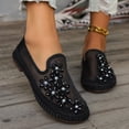 thumbnail image 2 of Rokment Sparkling Rhinestones Pearl Flower Mesh Dress Shoes for Women Ladies Elegant Breathable See Through Stitching Low Heels Casual Slip on Loafers Summer Fall Black Size 6, 2 of 8