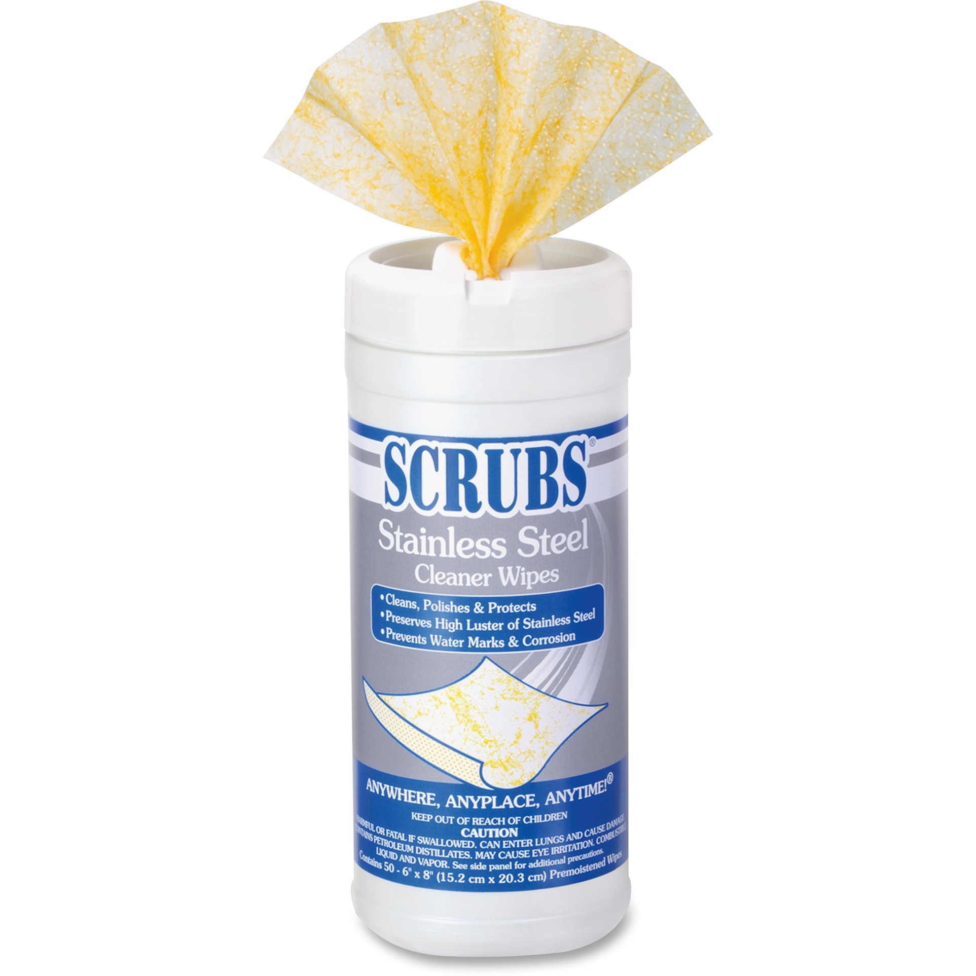 SCRUBS, ITW91956, Stainless Steel Cleaning Wipes, 50 / Each, Yellow