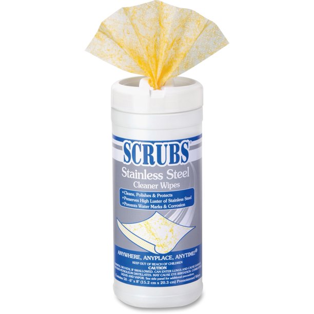 SCRUBS, ITW91956, Stainless Steel Cleaning Wipes, 50 / Each, Yellow