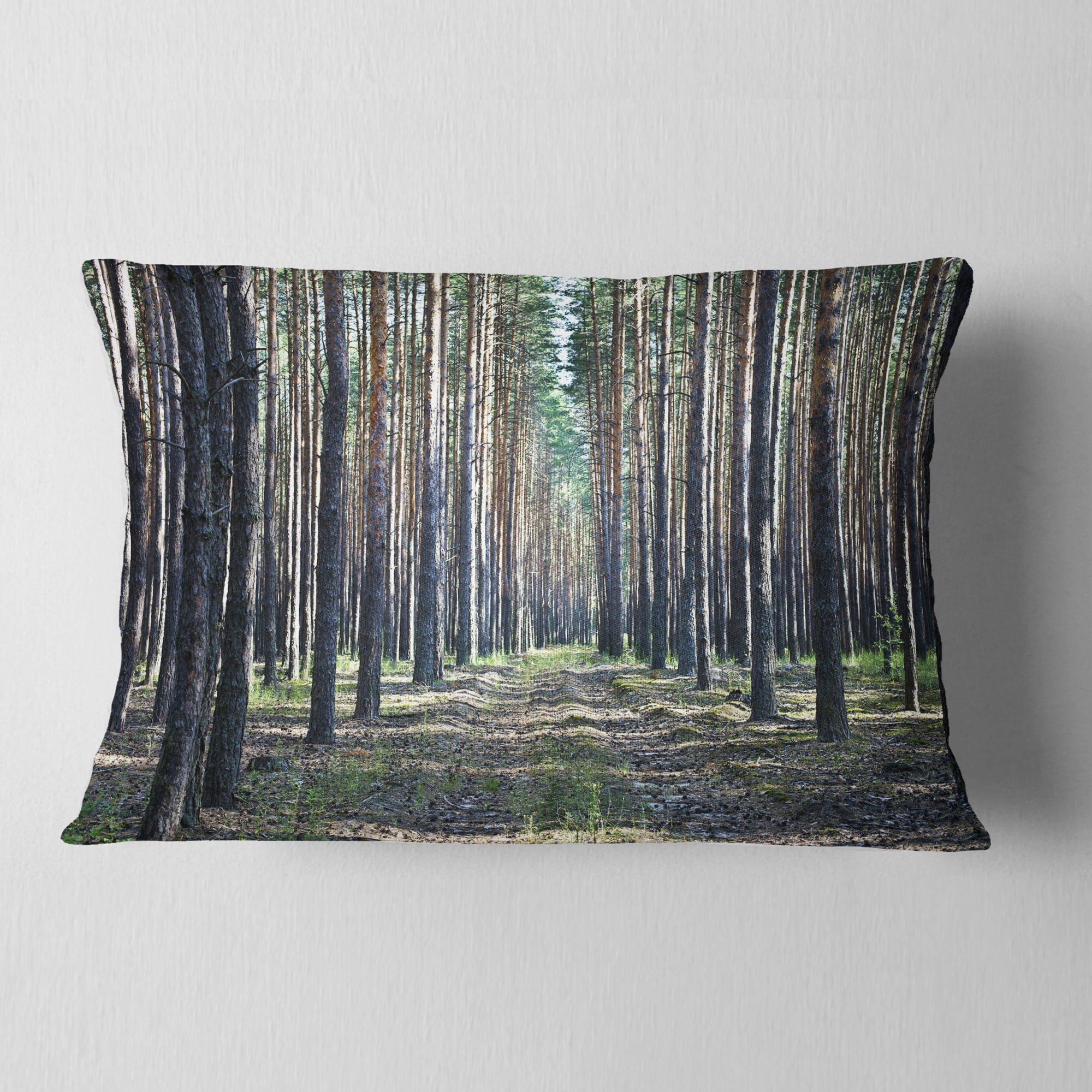 Designart Forest Road in Thick Woods - Modern Forest Throw Pillow - 12x20