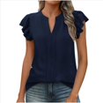 thumbnail image 1 of Camiseta de Corta con Cuello en V y Estampado de Hojas de para Mujer, Color Azul Marino, Talla L, 1 of 8