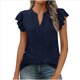thumbnail image 1 of Camiseta de Corta con Cuello en V y Estampado de Hojas de para Mujer, Color Azul Marino, Talla L, 1 of 8