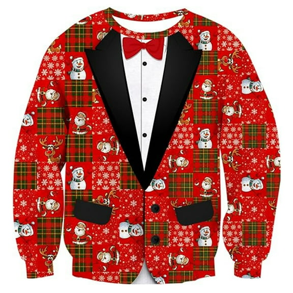 CAIXIA Christmas Sweater Men Cute Xmas Holiday Sweaters 3d Graphic Long Sleeve Pullover Top Christmas Clothes,Watermelon Red