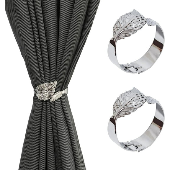 ABCISI 2 Pack Silver Tie Backs for Curtains, Metal Decorative Leaf Curtain Tiebacks Creative Curtain Rope Buckles Spring Drape Holder Clips for Home, Curtain Decoration