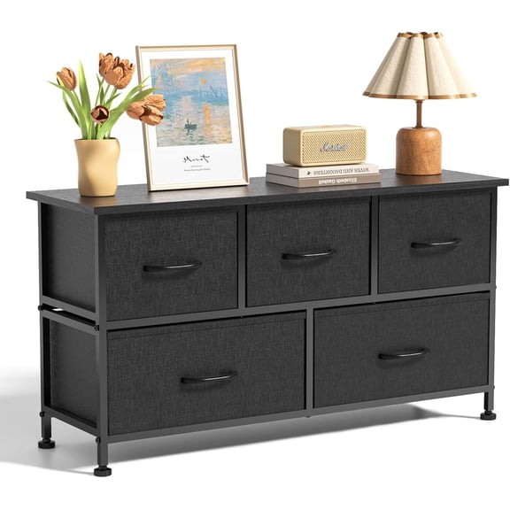 LINJH 5 Drawers Dresser for Bedroom Furniture Storage Organizer Units with Fabric Bin