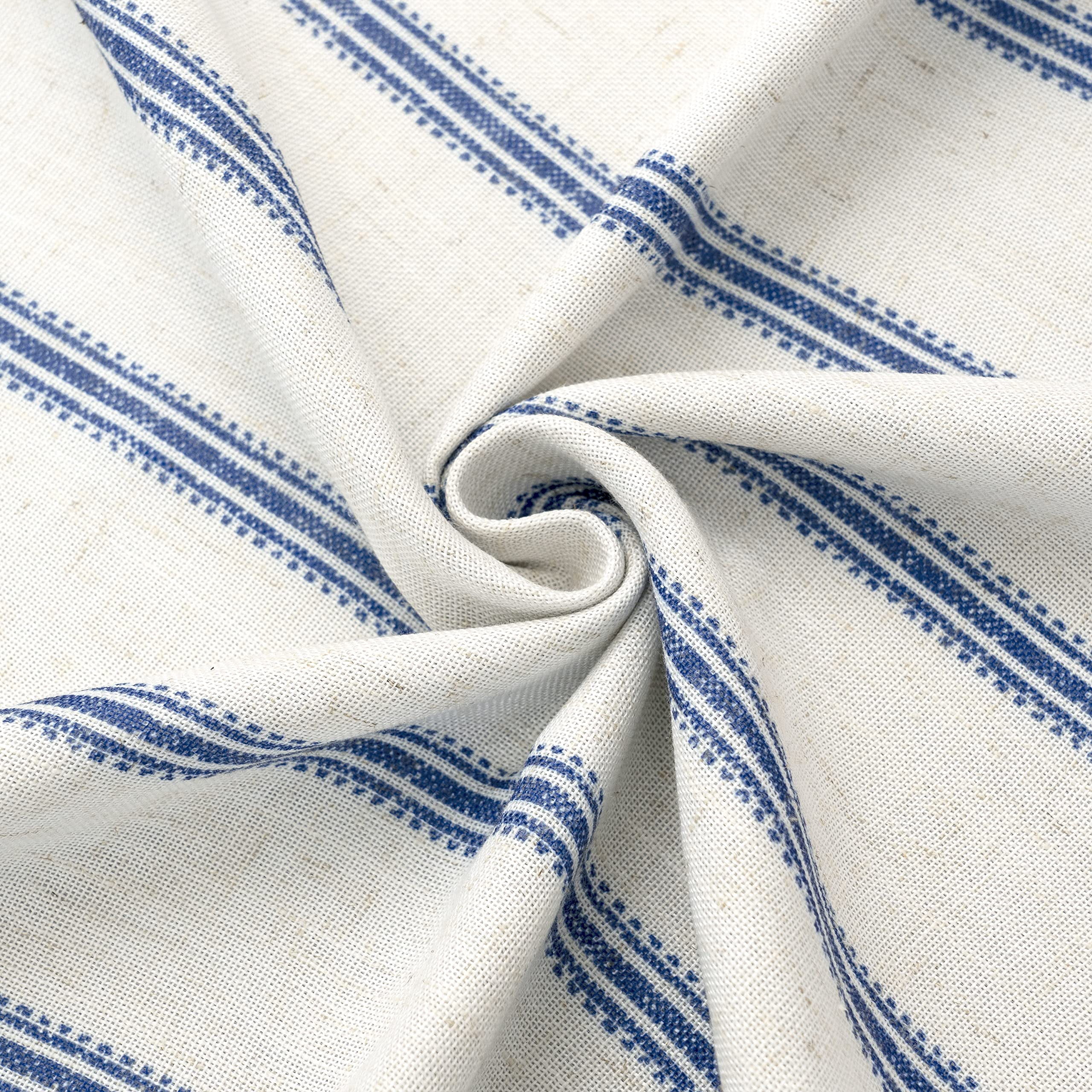 DriftAway Farmhouse Linen Blend Blackout Valance for Kitchen 18 Inch Length Vertical Striped Printed Lined Rod Pocket Room Darkening Curtain Valance for Living Room 52x18 Inch Navy