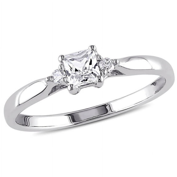 AMOUR Princess Cut Created White Sapphire and Diamond Accent Ring In Sterling Silver