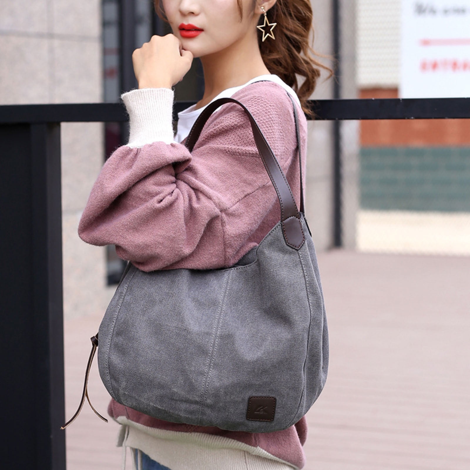 Women's Vintage Canvas Hobo Handbag – Multi-Pocket Shoulder Purse & Shopper Tote - View #4