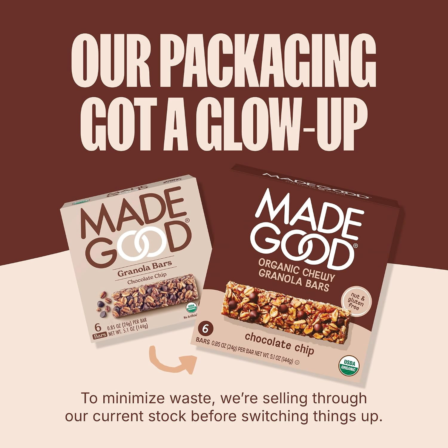 MadeGood Organic Granola Bars Gluten Free Chocolate Chip 6 Bars Pack of 3