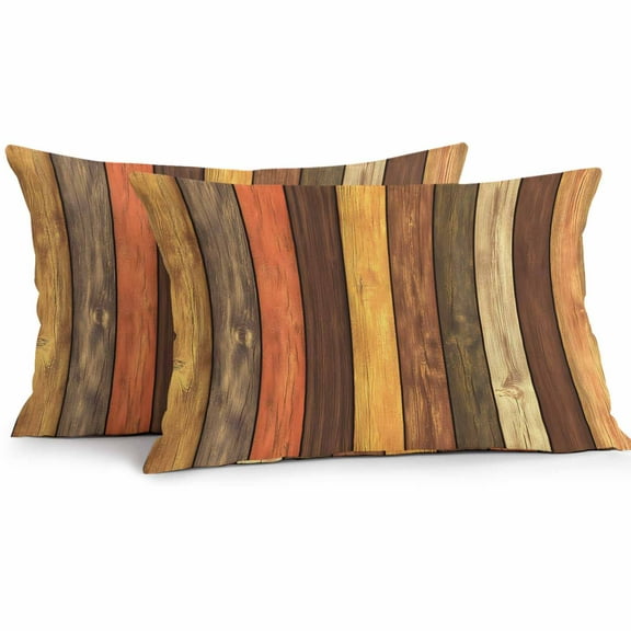 Waterproof Throw Pillow Covers Set of 2, 20x12 Inch Farmhouse Orange Brown Decorative Pillowcases Outdoor Pillow Slip Cushion Covers Set for Couch Tent Retro Vintage Wood