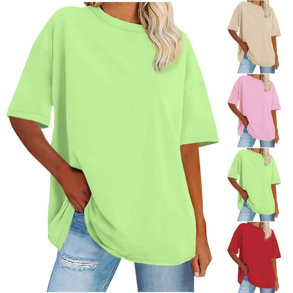 WRKEKC Short Sleeve Shirts for Women, Summer T-Shirts for Women, Women's Plus Size Casual Letter Solid Color Round Neck Drop Shoulder Short Sleeve T-Shirt Top