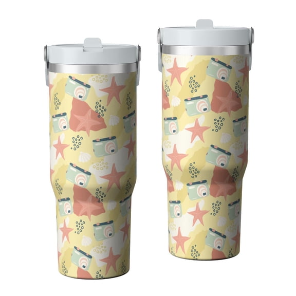 Modern 30oz Handheld Travel Tumbler with Handle – Double Wall Stainless Steel Insulated Cup, Flip Straw Lid, Leak-Proof & BPA-Free for Hot and Cold Drinks – Durable Coffee & Juice Mug White
