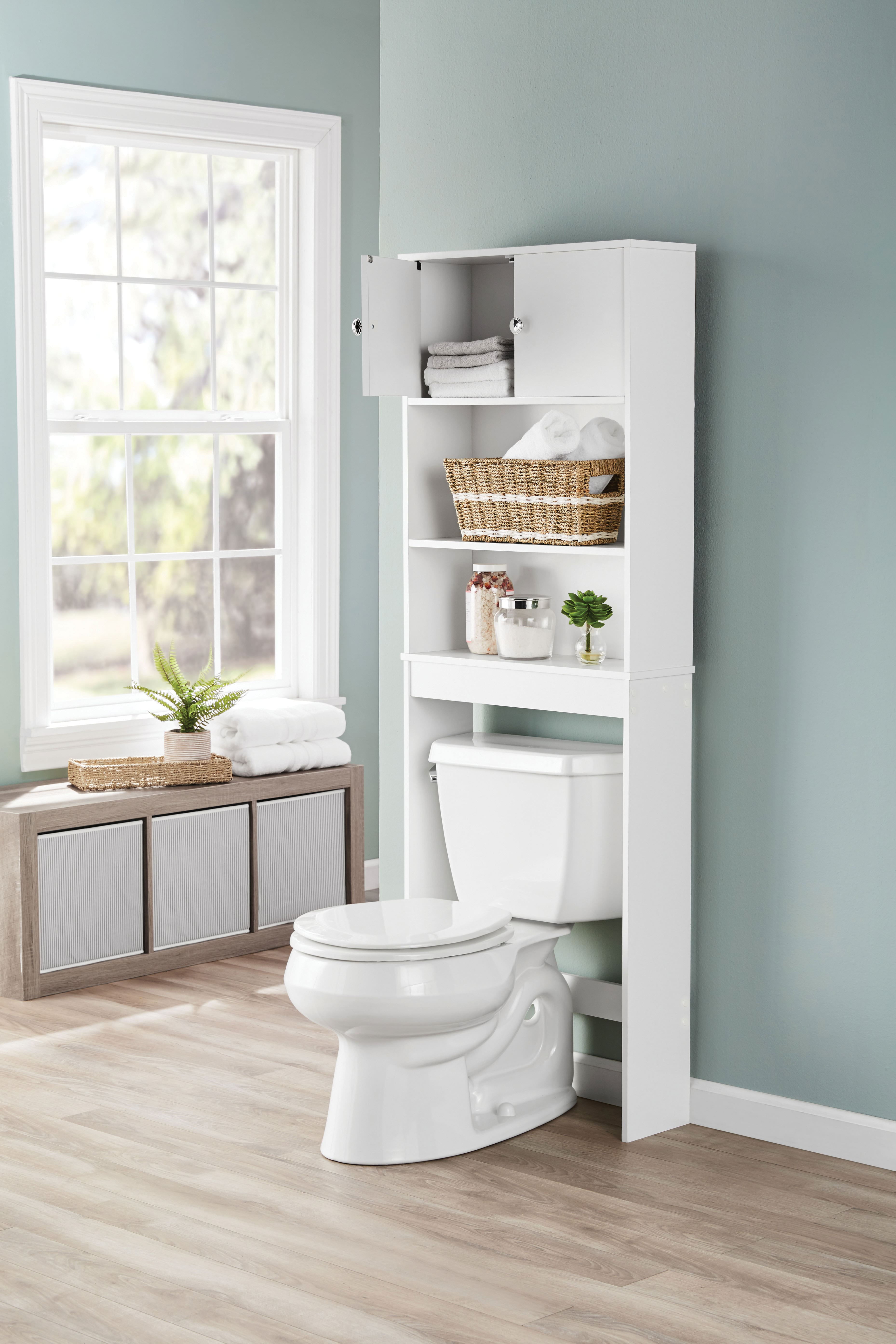 Elegant wood bathroom space saver Mainstays Bathroom Storage Over The Toilet Space Saver With Three Fixed Shelves White Walmart Com