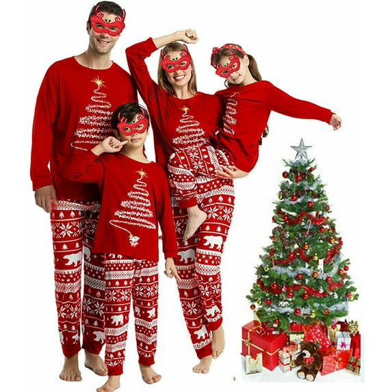 Sinhoon Matching Family Pajamas Sets Christmas Matching Holiday Pjs Letter Print Top and Plaid Pants Sleepwear (Red-Women/L)
