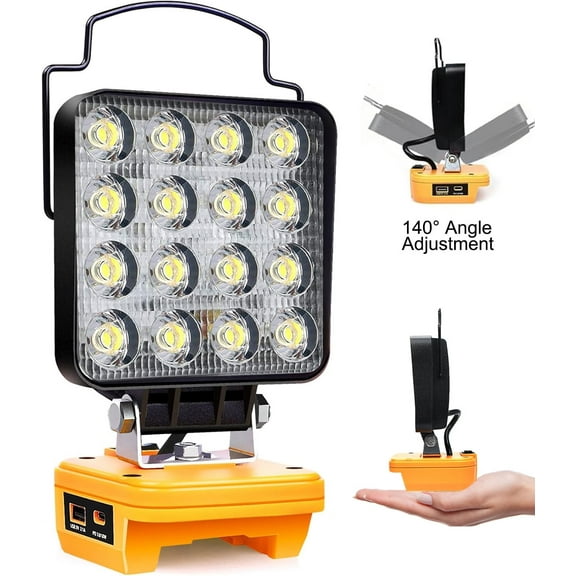 Cordless LED Work Light for Dewalt 20V Max Battery, Flood Lights Battery Light with Low Voltage Protection USB and Type C Output Port LED Light for Job Site/Camping/Power Outage - Only Tool Light
