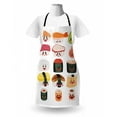 thumbnail image 3 of Wasabi Apron, Funny Cartoon Sushi Characters with Various Facial Expression on Plain Backdrop, Unisex Kitchen Bib with Adjustable Neck for Cooking Gardening, Adult Size, Multicolor, by Ambesonne, 3 of 4